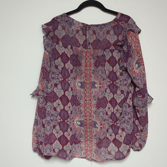 Knox Rose Maroon Paisley Sheer Blouse - Picture 4 of 6